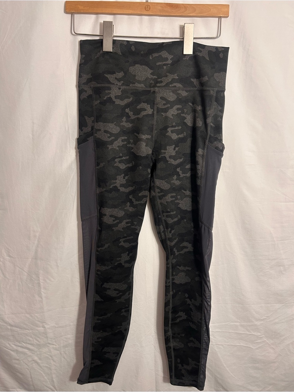 Fabletics Black & Charcoal Camo High-Rise Leggings with Side Pockets